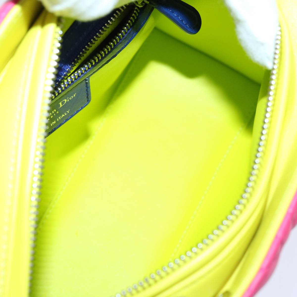 Christian Dior Lady Dior Canage Hand Bag Lamb Skin Blue Pink Auth 70762SV