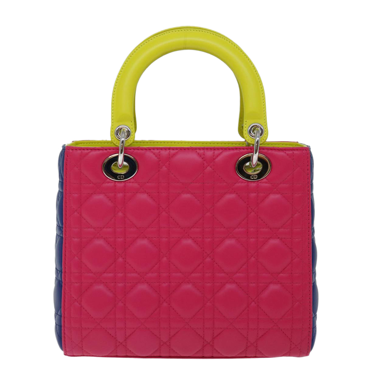 Christian Dior Lady Dior Canage Hand Bag Lamb Skin Blue Pink Auth 70762SV