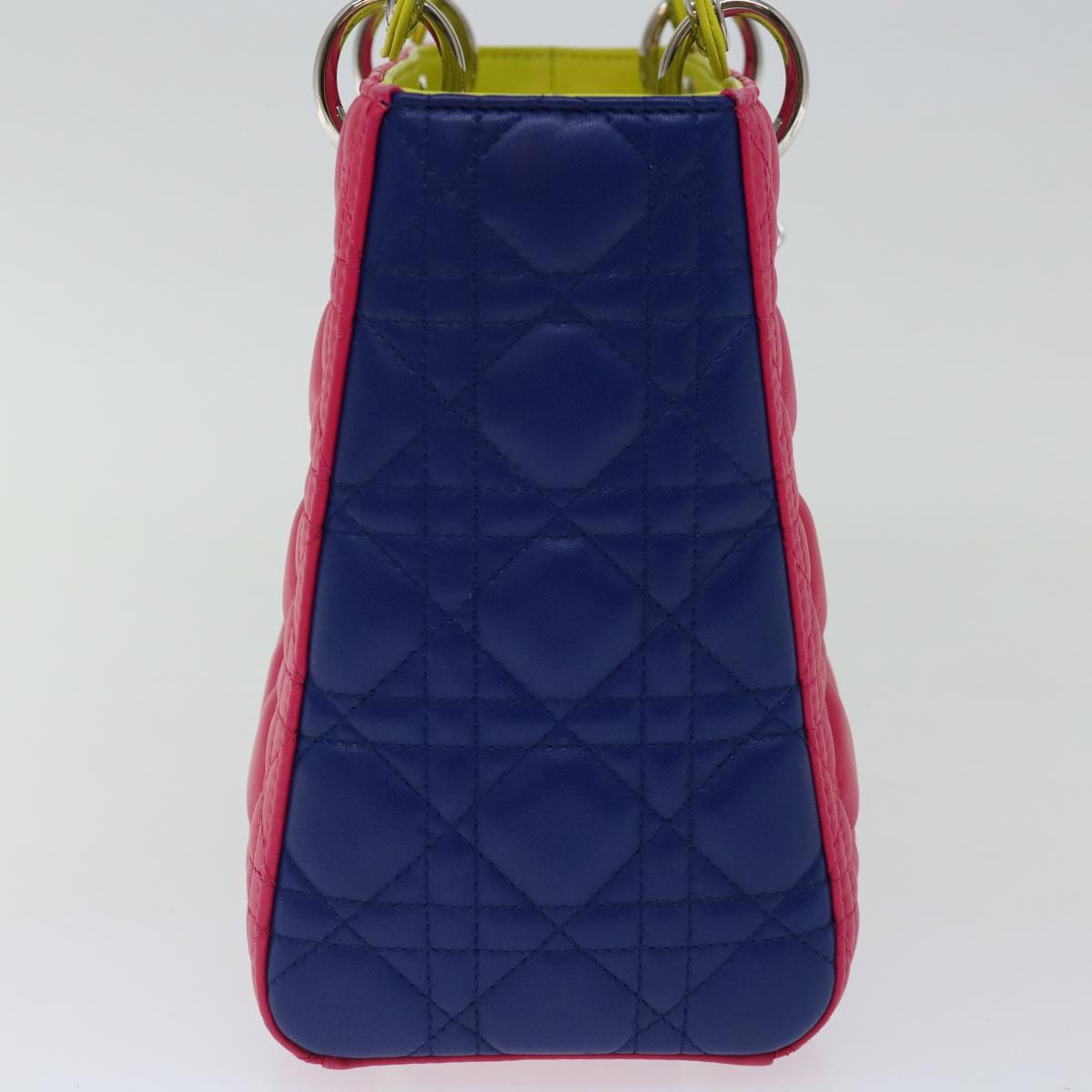 Christian Dior Lady Dior Canage Hand Bag Lamb Skin Blue Pink Auth 70762SV