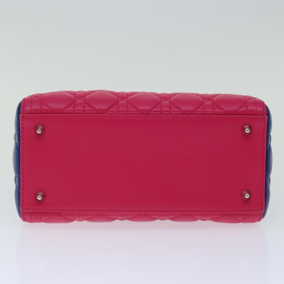 Christian Dior Lady Dior Canage Hand Bag Lamb Skin Blue Pink Auth 70762SV