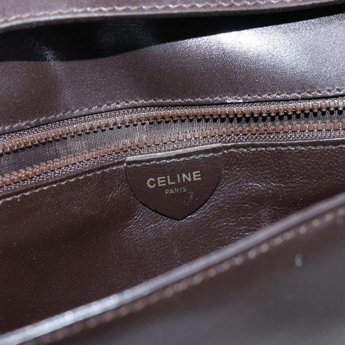 CELINE Shoulder Bag Leather Dark Brown Auth 70813