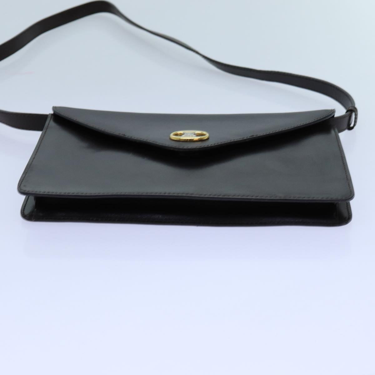 CELINE Shoulder Bag Leather Dark Brown Auth 70813