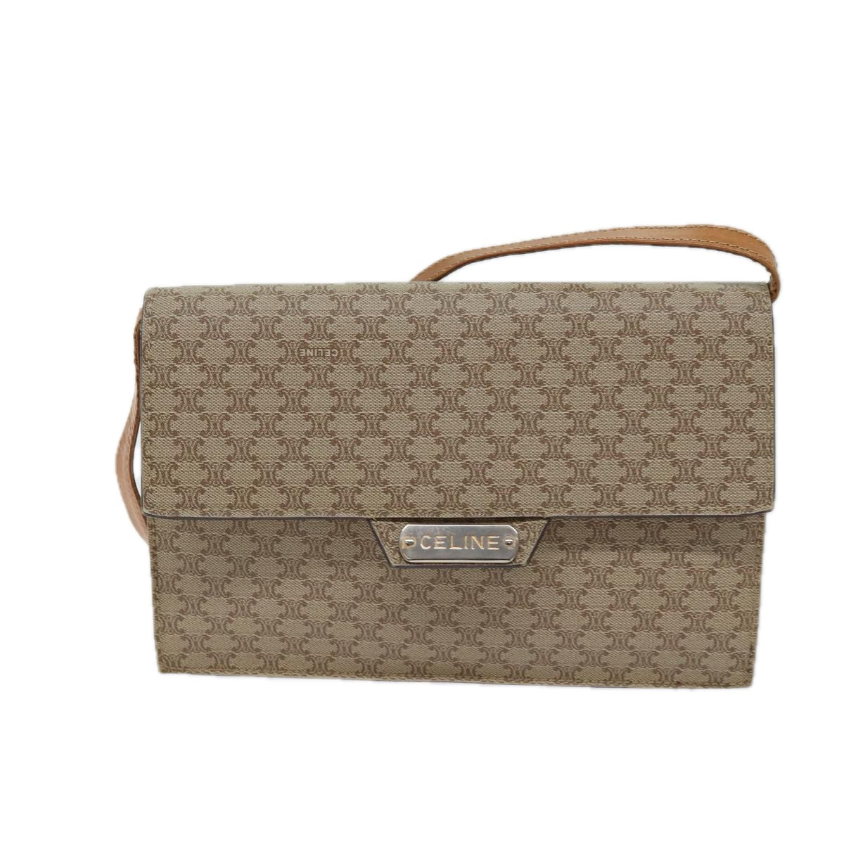 CELINE Macadam Canvas Shoulder Bag Coated Canvas Beige Auth 71054