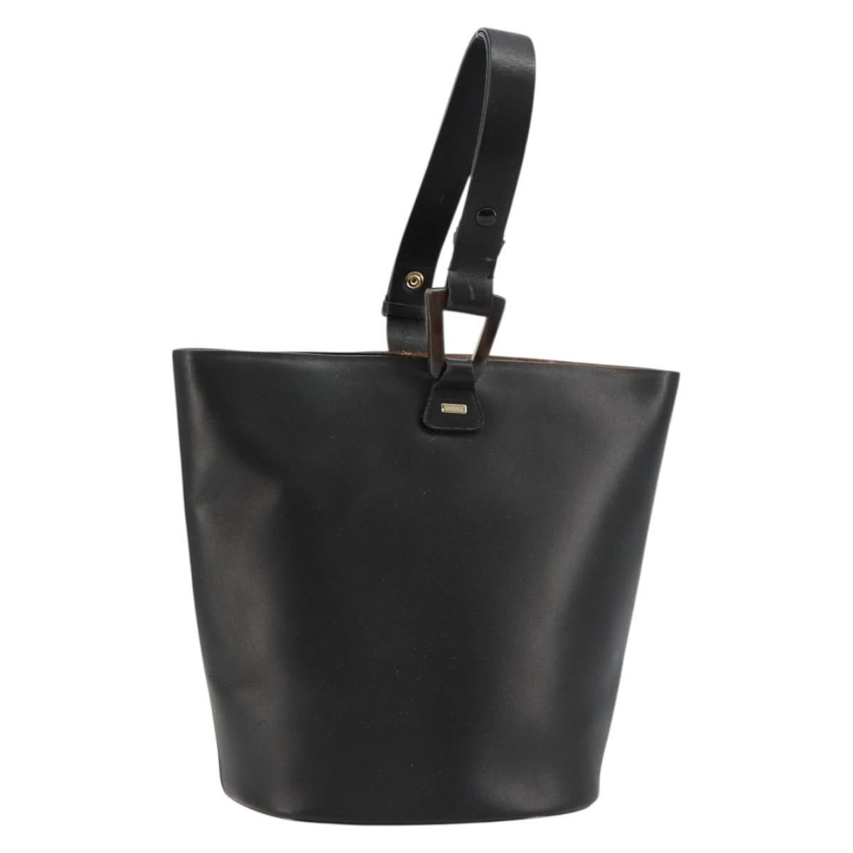 GUCCI Hand Bag Leather Black Auth 71508