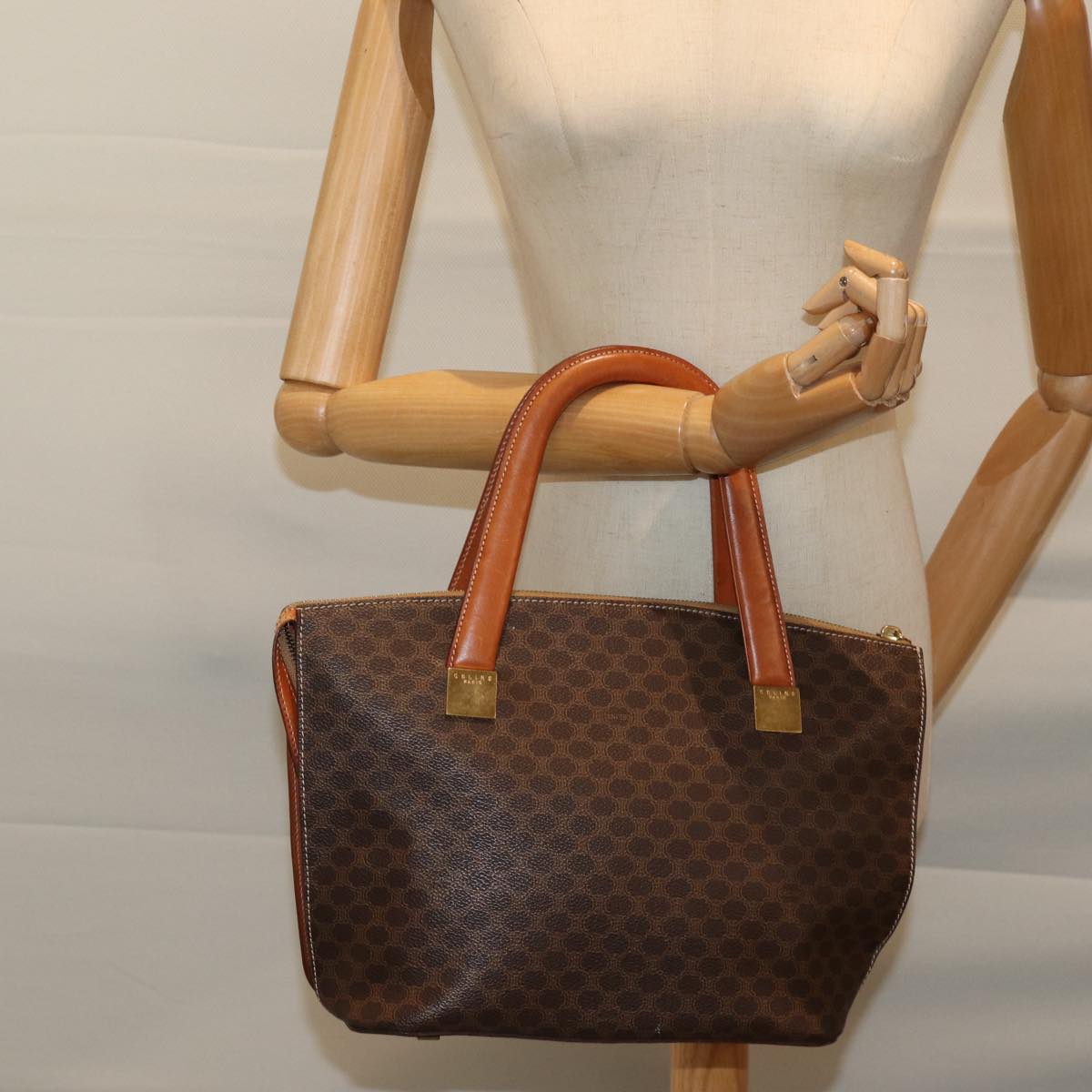 CELINE Macadam Canvas Hand Bag PVC Brown Auth 71532