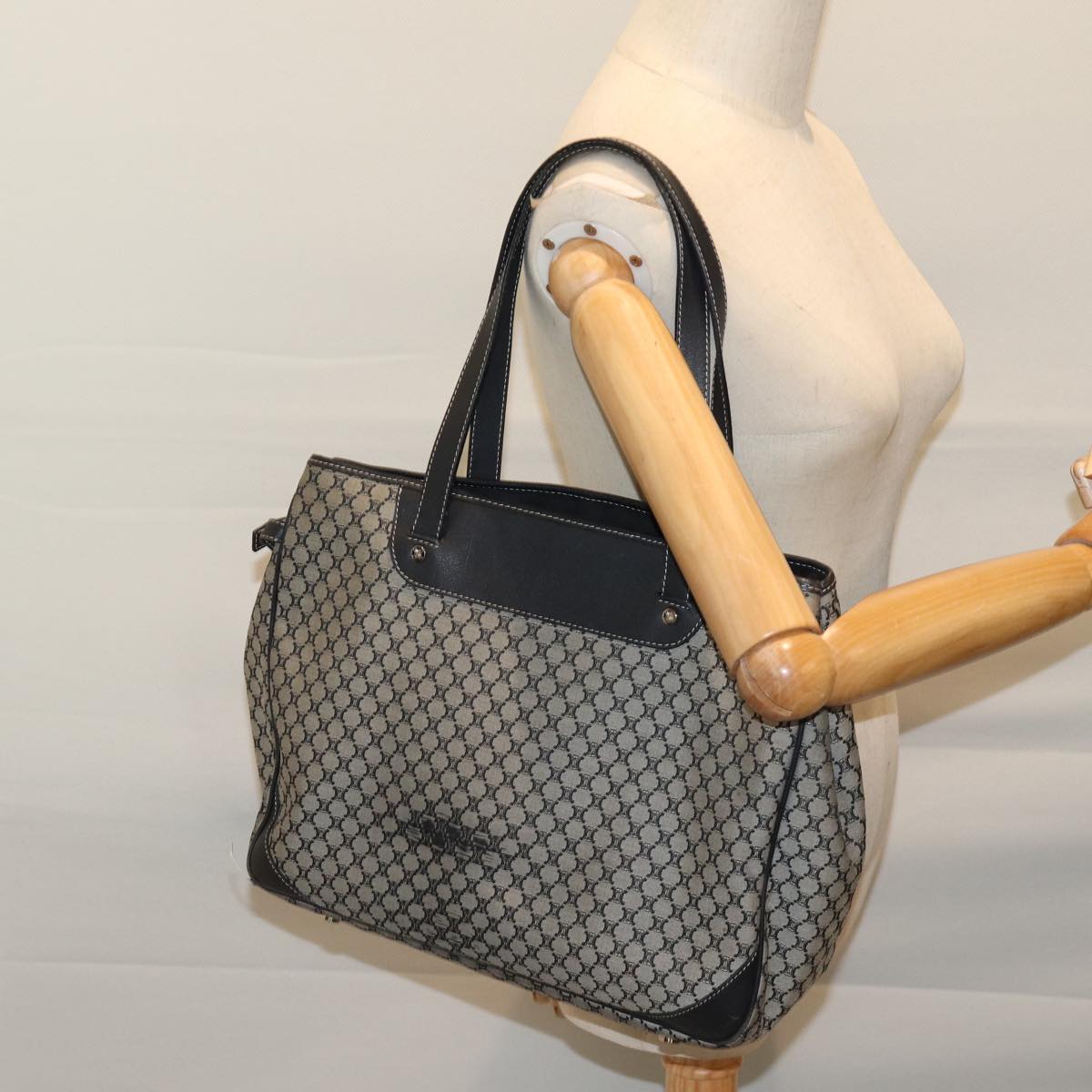 CELINE Macadam Canvas Hand Bag Gray Auth 71545