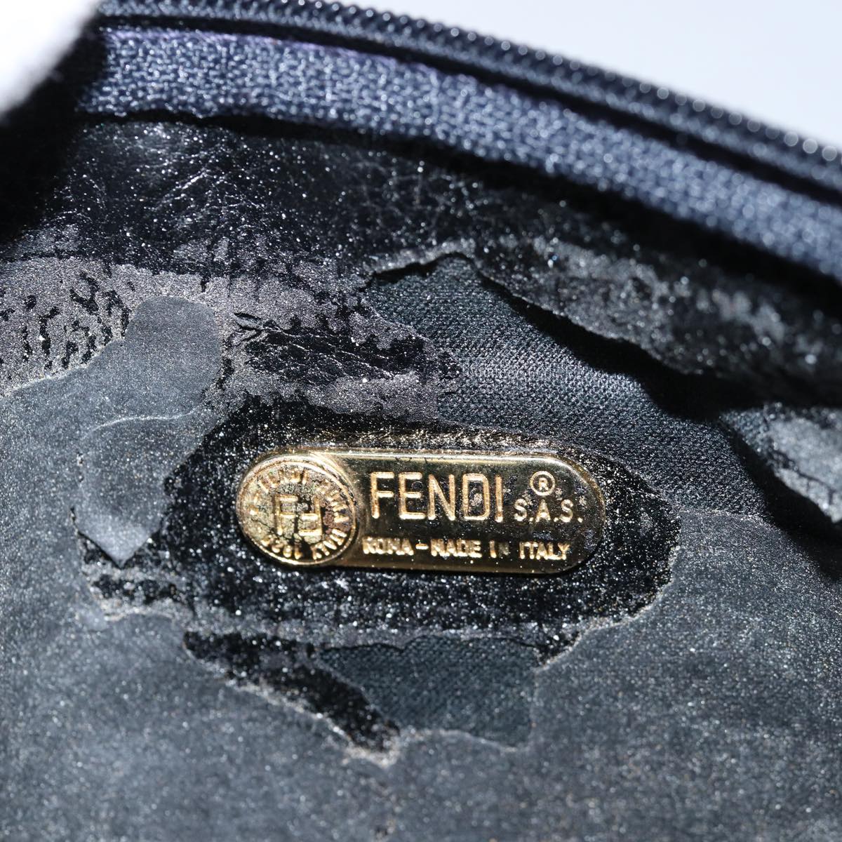 FENDI Zucchino Canvas Shoulder Bag Coated Canvas White Navy Auth 71558