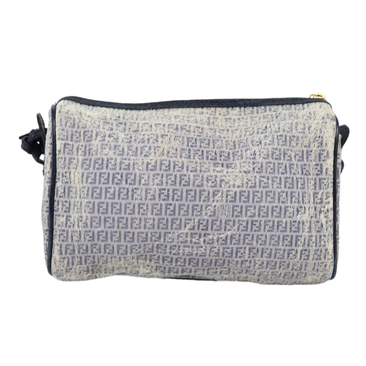 FENDI Zucchino Canvas Shoulder Bag Coated Canvas White Navy Auth 71558