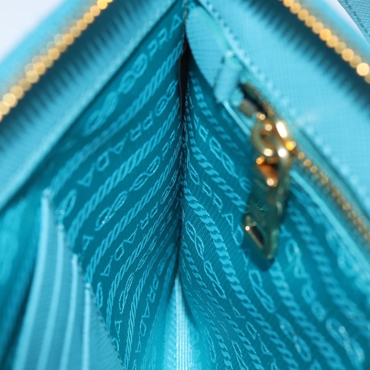 PRADA Accessory Pouch Safiano leather Blue Auth 71575A