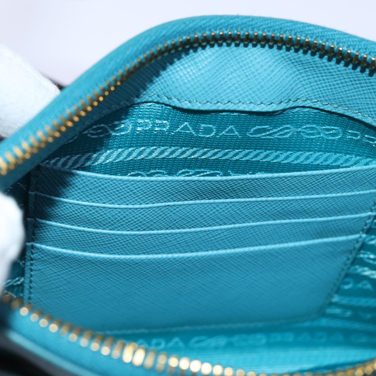 PRADA Accessory Pouch Safiano leather Blue Auth 71575A