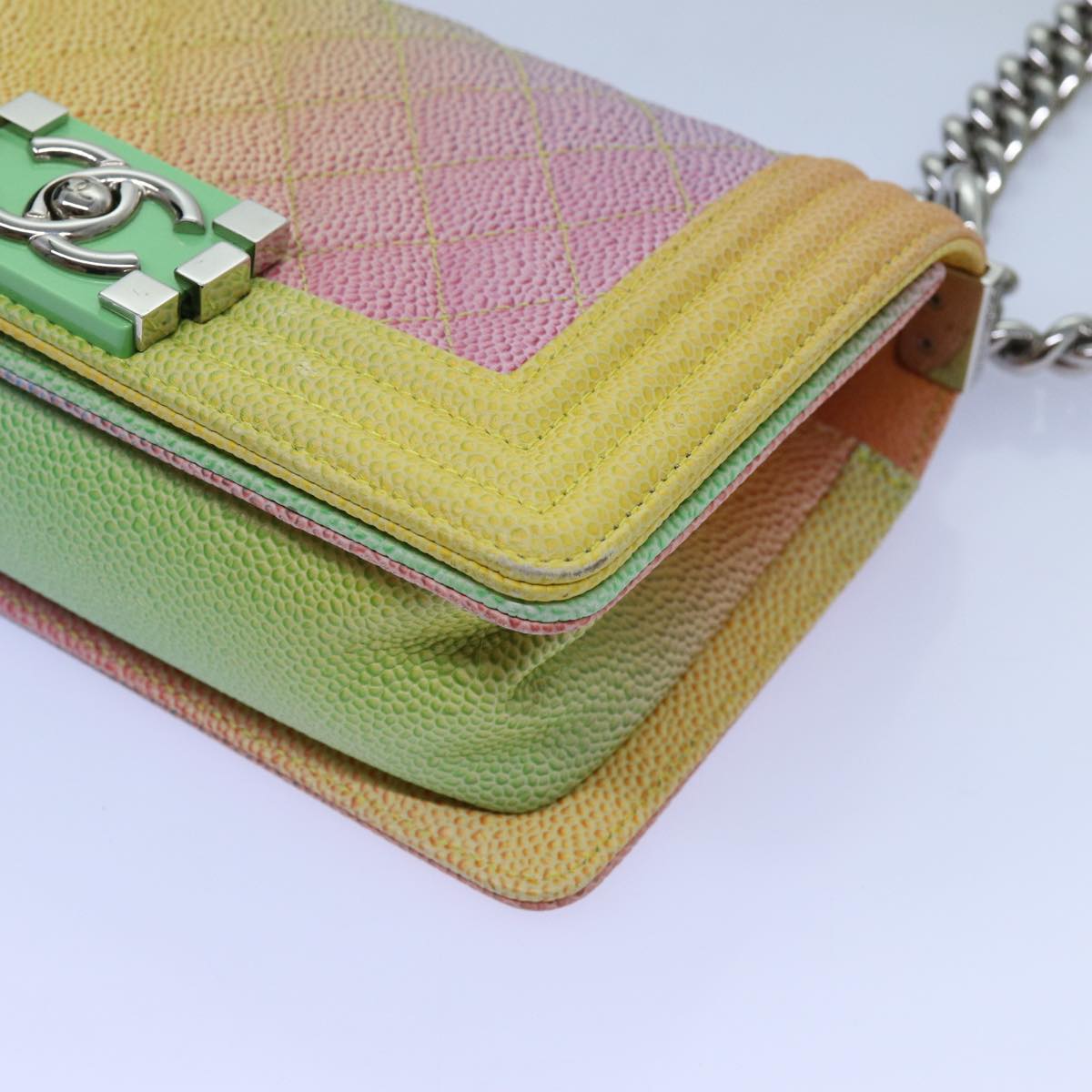 CHANEL Matelasse Boy Chanel Chain Shoulder Bag Leather Rainbow CC Auth 71579SM
