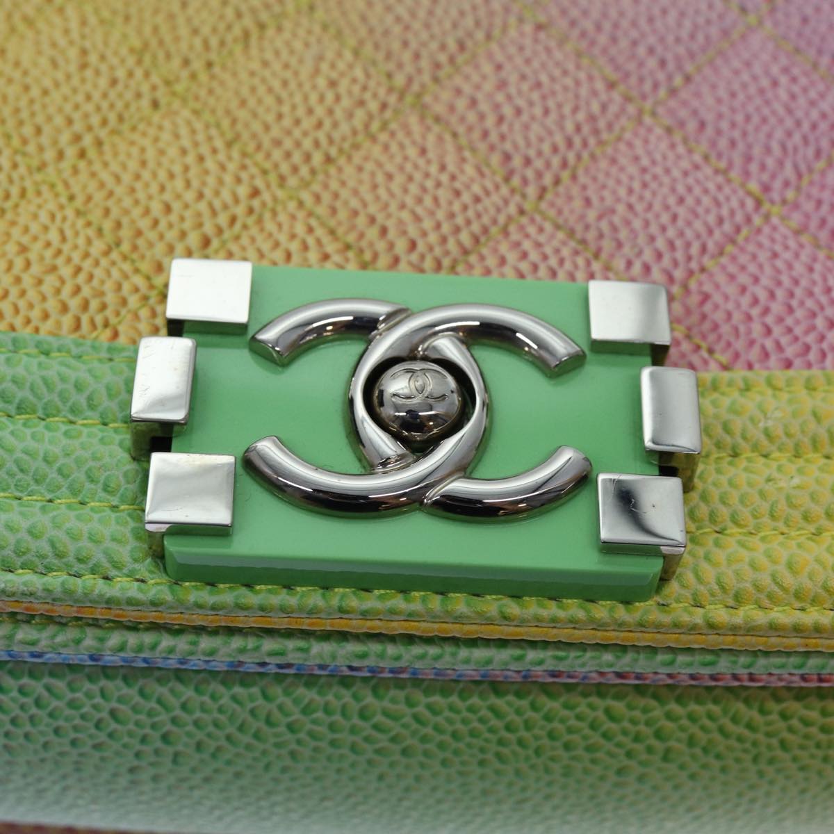 CHANEL Matelasse Boy Chanel Chain Shoulder Bag Leather Rainbow CC Auth 71579SM