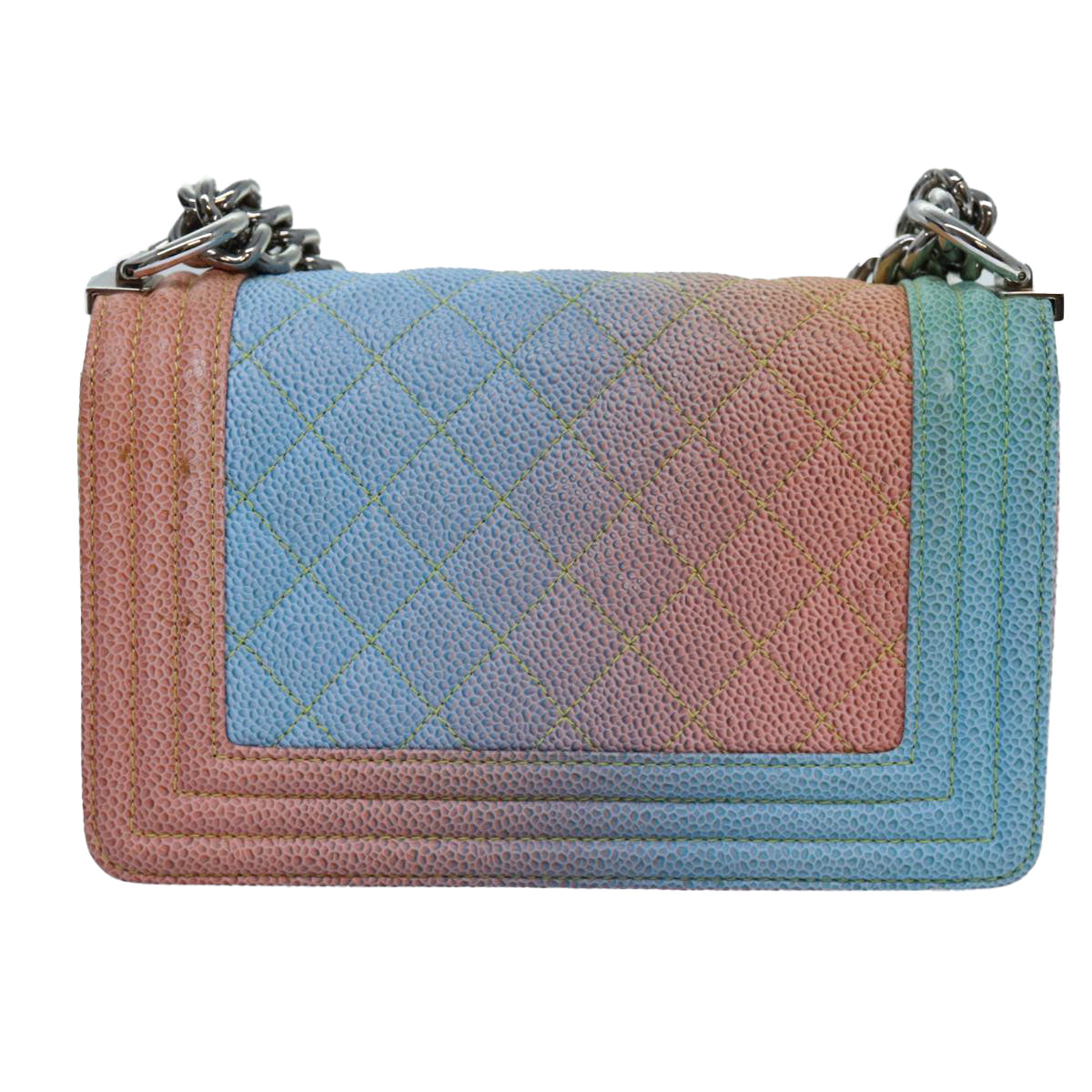 CHANEL Matelasse Boy Chanel Chain Shoulder Bag Leather Rainbow CC Auth 71579SM