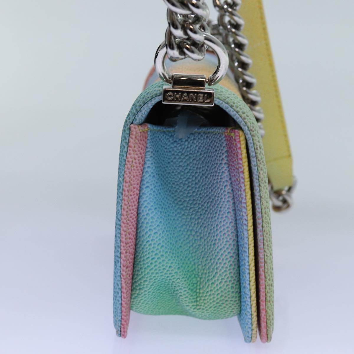 CHANEL Matelasse Boy Chanel Chain Shoulder Bag Leather Rainbow CC Auth 71579SM