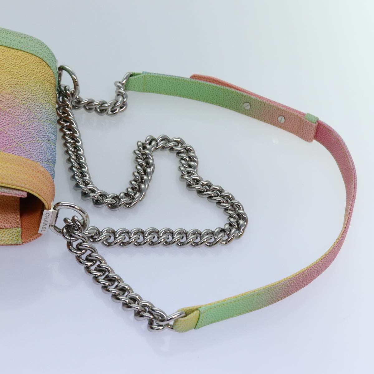CHANEL Matelasse Boy Chanel Chain Shoulder Bag Leather Rainbow CC Auth 71579SM