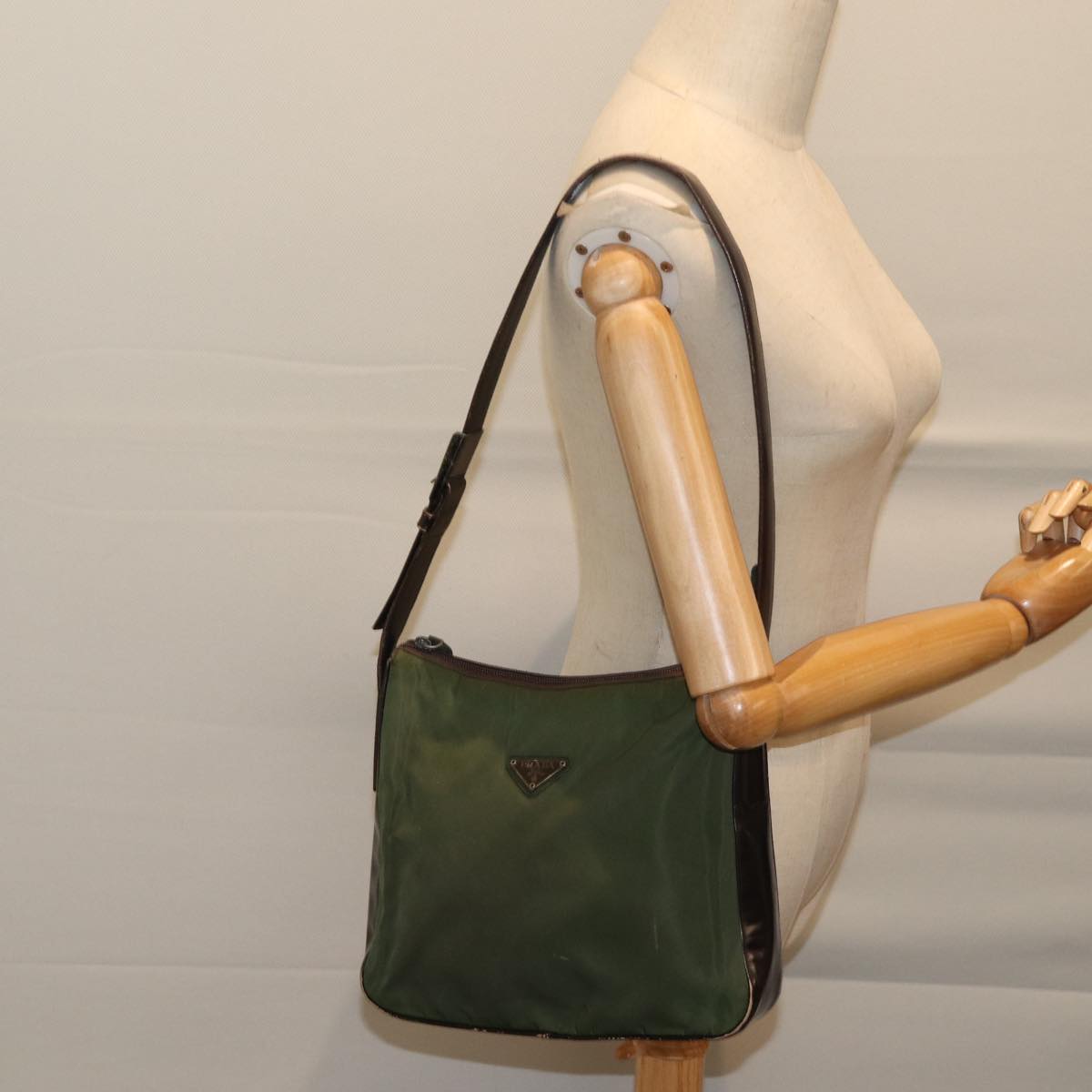 PRADA Shoulder Bag Nylon Khaki Auth 72009