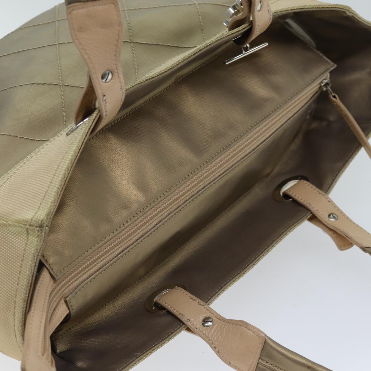 CHANEL Wild Stitch Tote Bag Leather Beige CC Auth 72149