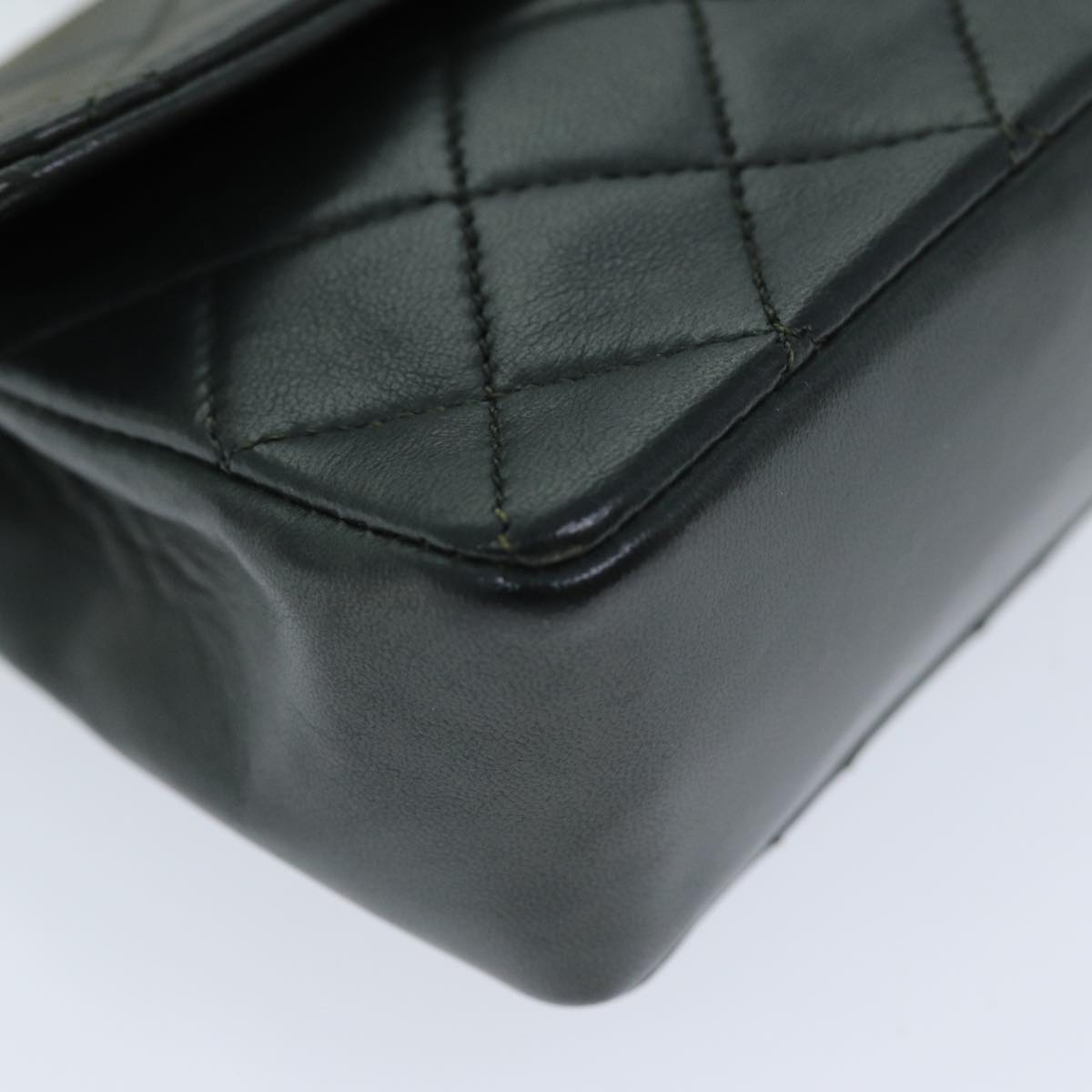 CHANEL Mini Matelasse Turn Lock Chain Bag Lamb Skin Black CC Auth 72435AV