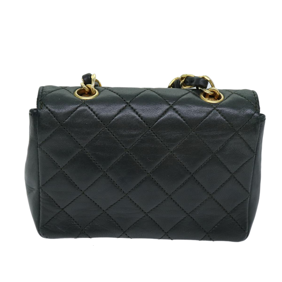 CHANEL Mini Matelasse Turn Lock Chain Bag Lamb Skin Black CC Auth 72435AV