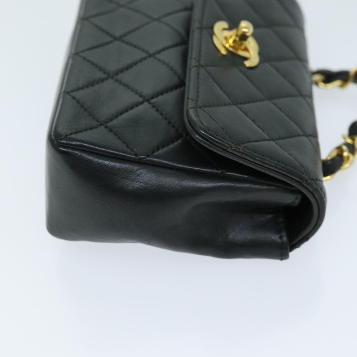 CHANEL Mini Matelasse Turn Lock Chain Bag Lamb Skin Black CC Auth 72435AV