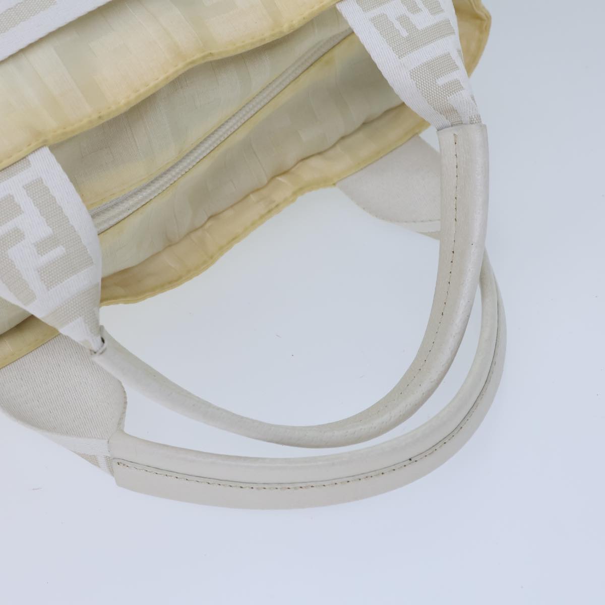 FENDI Zucca Canvas Hand Bag Nylon White Auth 72631