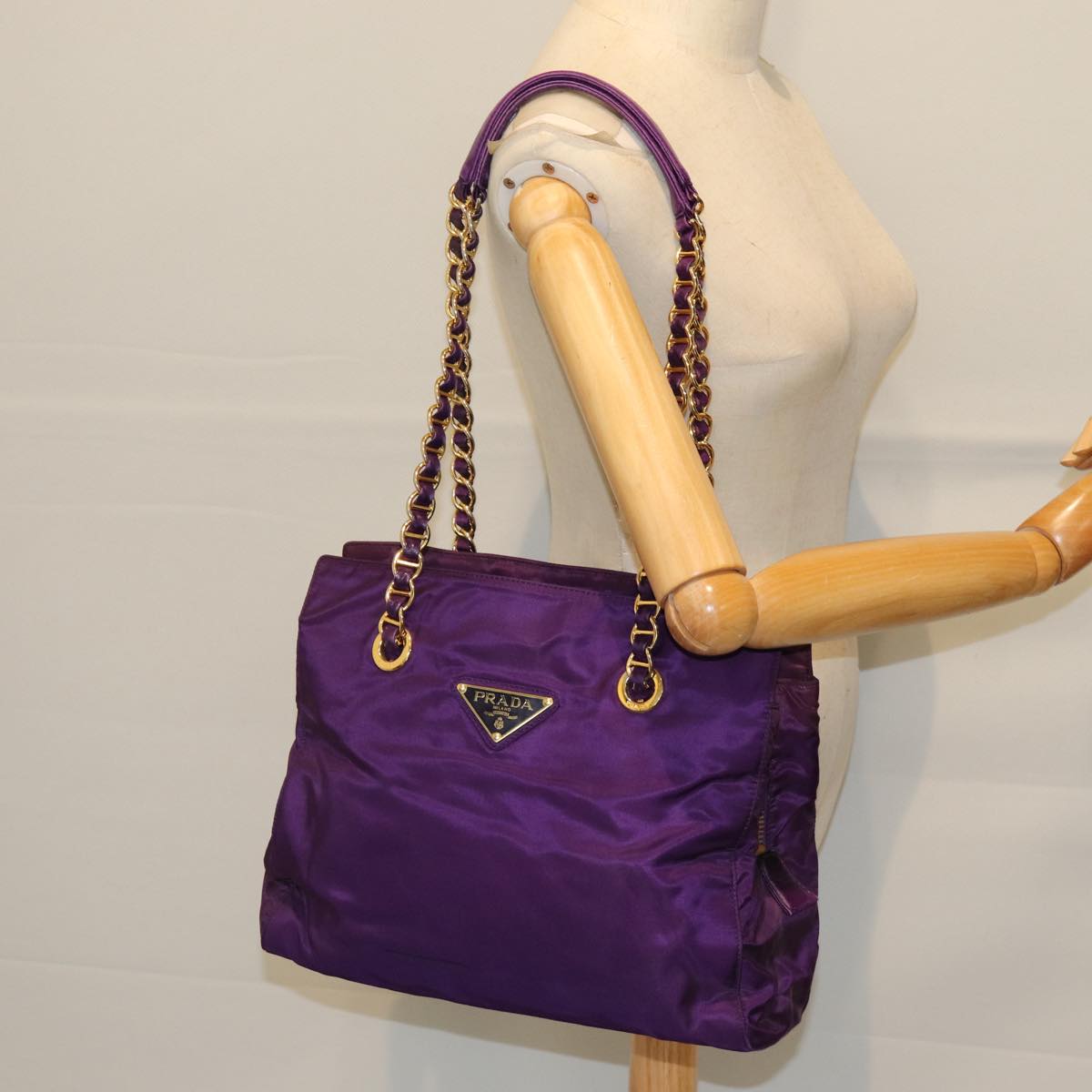 PRADA Chain Shoulder Bag Nylon Purple Auth 72859