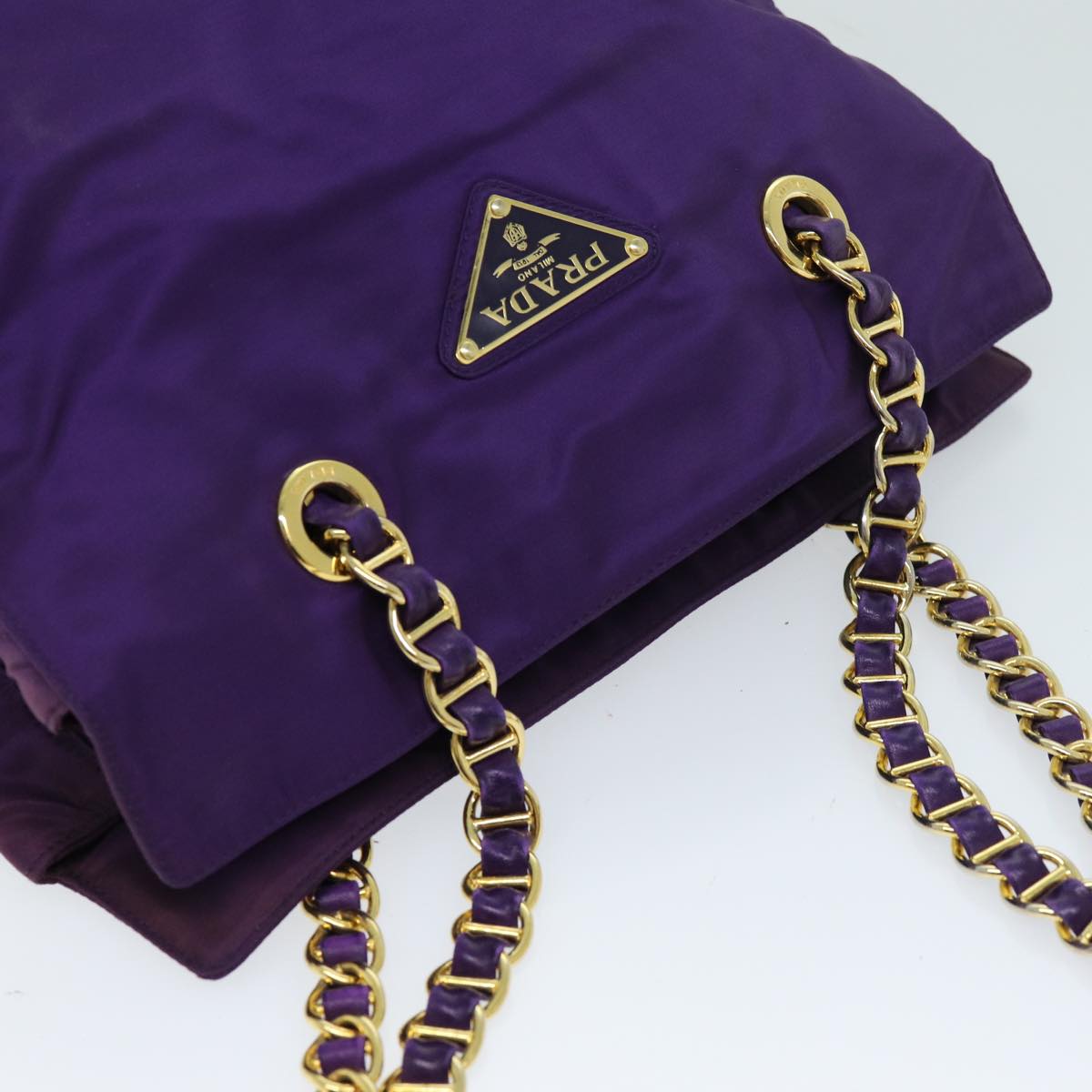 PRADA Chain Shoulder Bag Nylon Purple Auth 72859