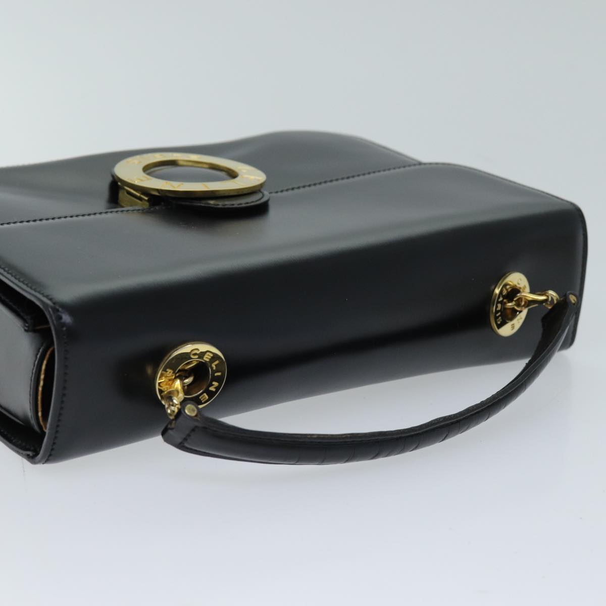 CELINE Hand Bag Leather 2way Black Auth 73008V