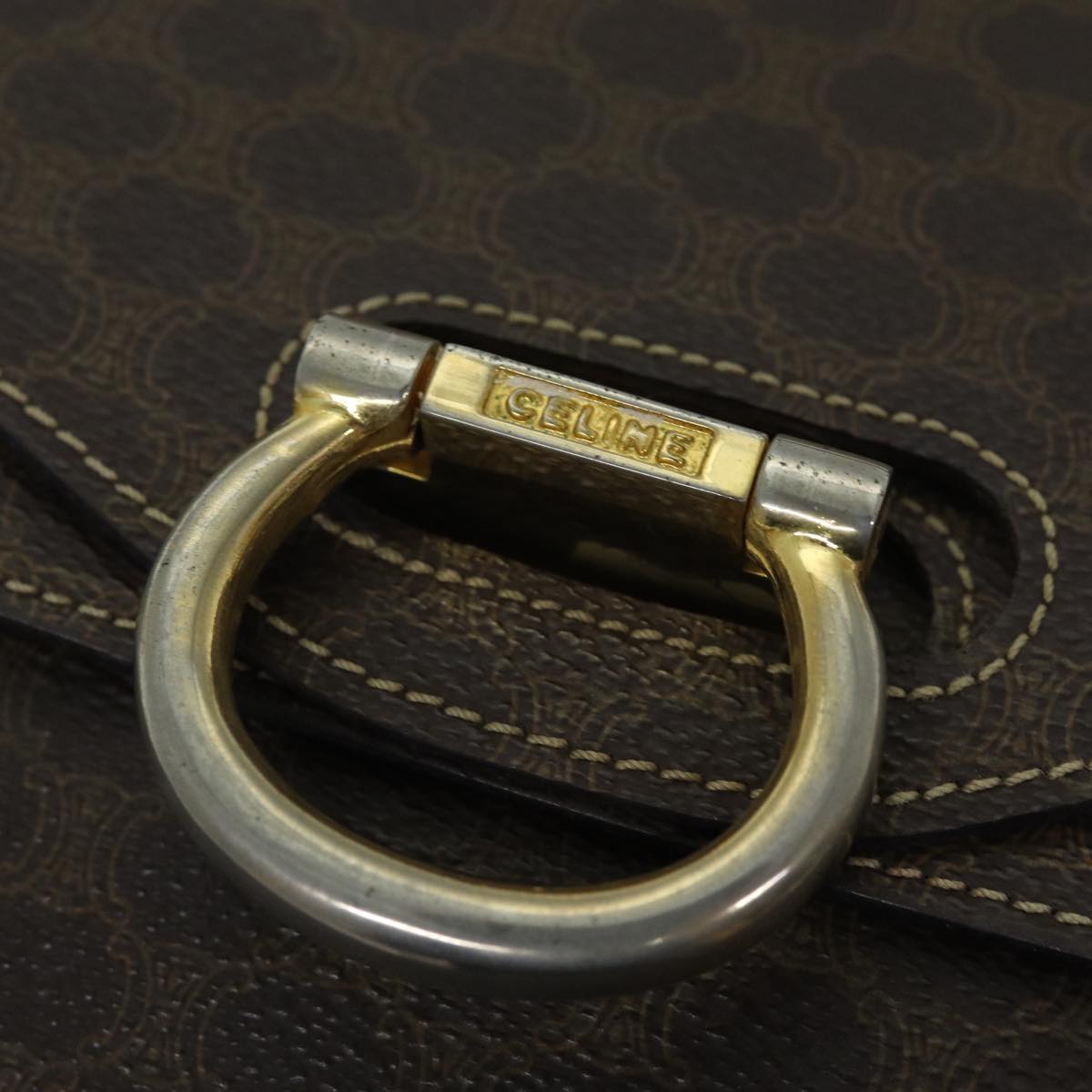 CELINE Macadam Canvas Hand Bag PVC Brown Auth 73012