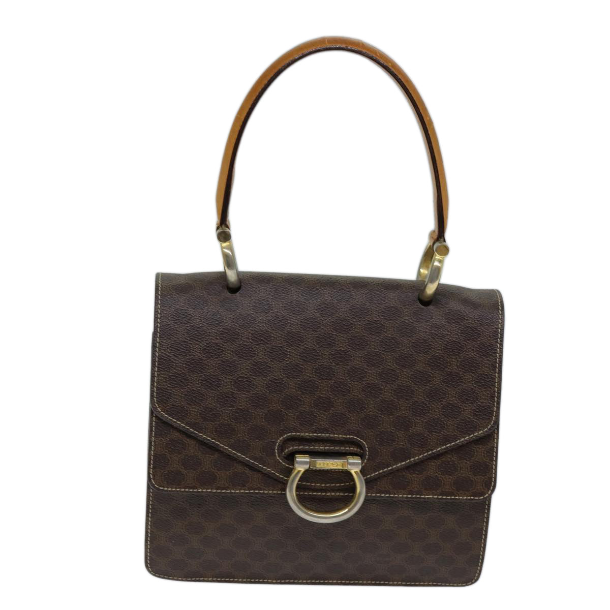 CELINE Macadam Canvas Hand Bag PVC Brown Auth 73012