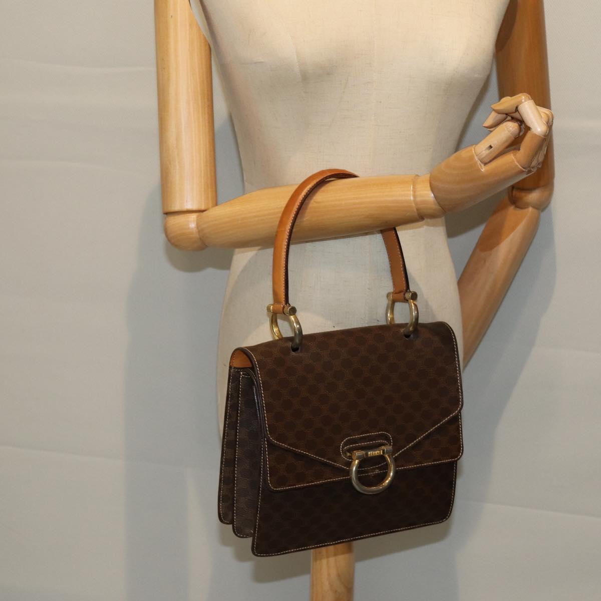 CELINE Macadam Canvas Hand Bag PVC Brown Auth 73012