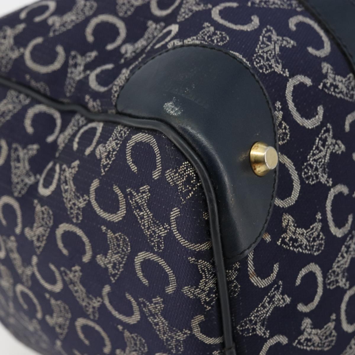 CELINE C Sulky Hand Bag Canvas Navy Gold Auth 73095