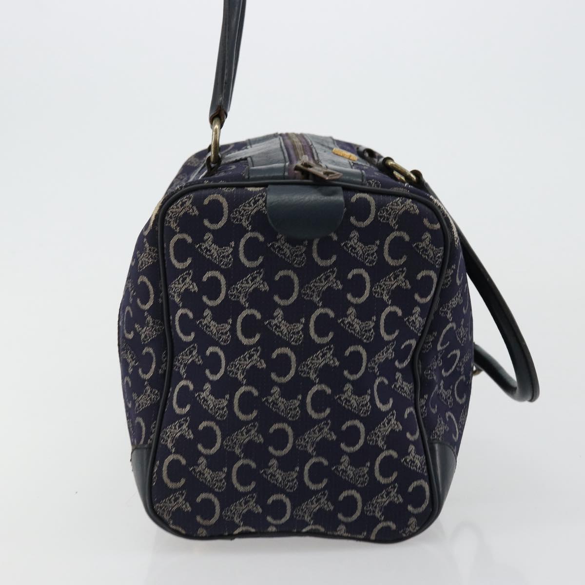 CELINE C Sulky Hand Bag Canvas Navy Gold Auth 73095
