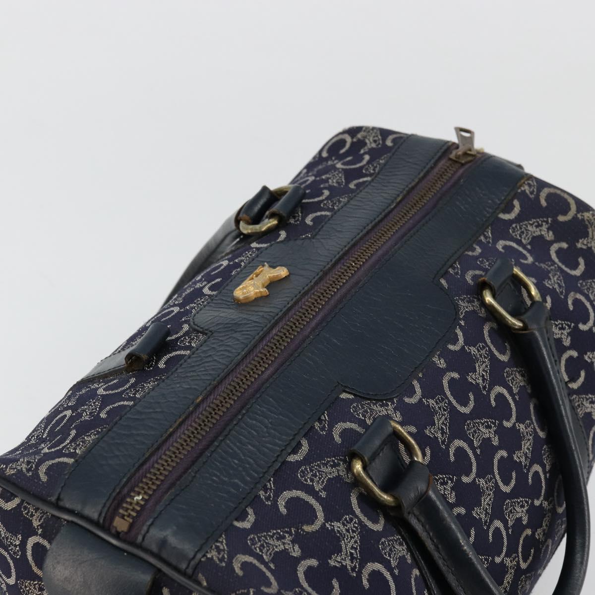 CELINE C Sulky Hand Bag Canvas Navy Gold Auth 73095