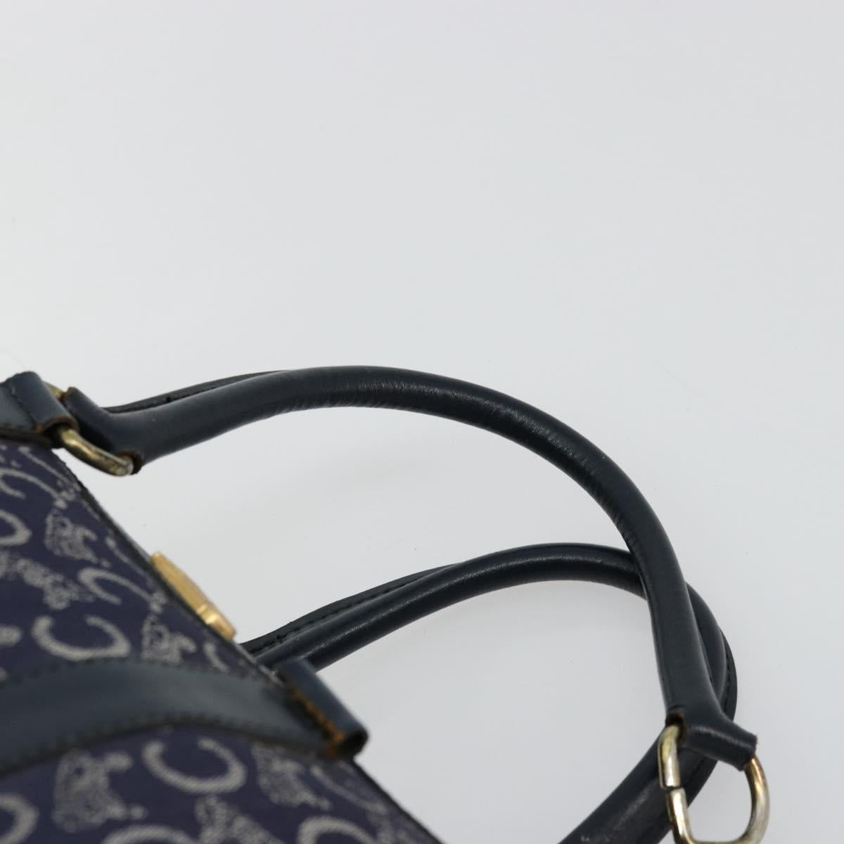 CELINE C Sulky Hand Bag Canvas Navy Gold Auth 73095