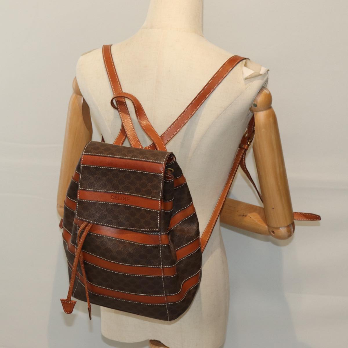 CELINE Macadam Canvas Backpack PVC Brown Auth 73130