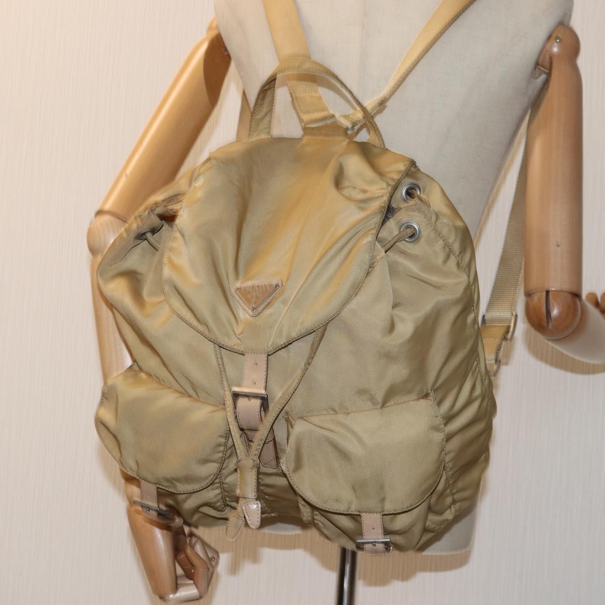 PRADA Backpack Nylon Beige Auth 73873