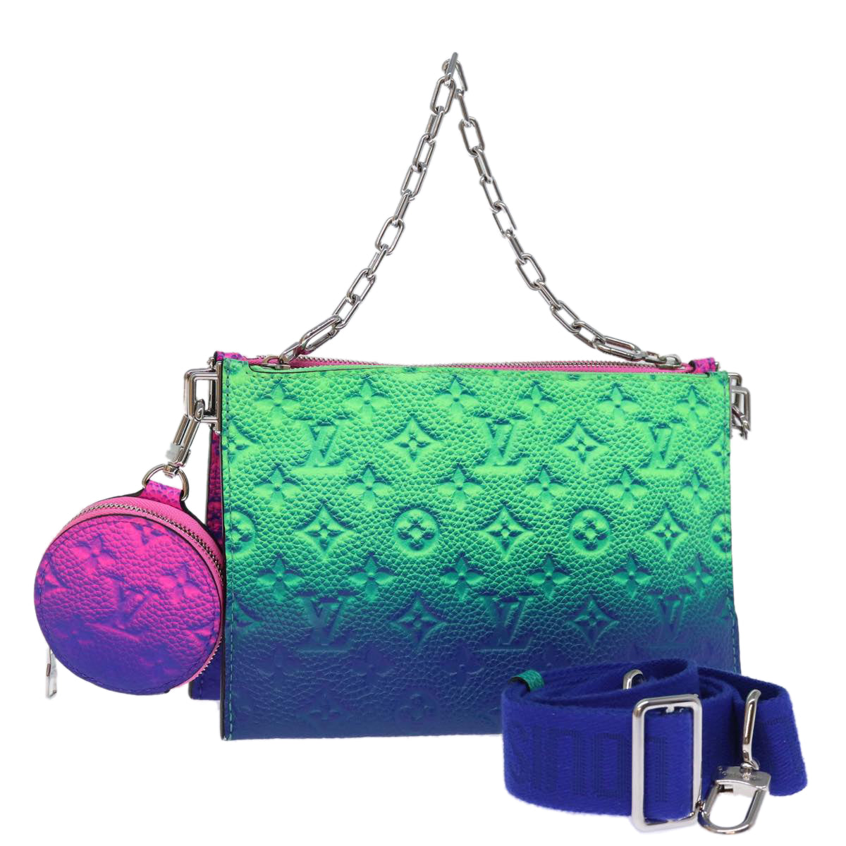 LOUIS VUITTON Monogram Illusion Trio Pouch NM Pouch Green Pink LV Auth 73911SM
