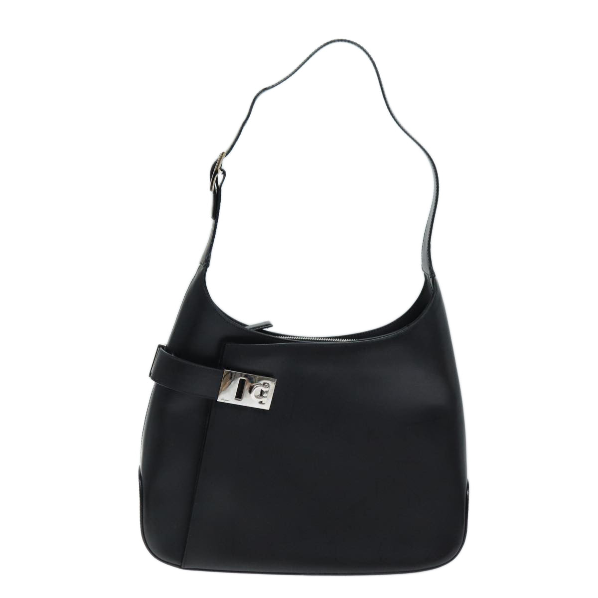 Salvatore Ferragamo Gancini Shoulder Bag patent Black Auth 73989