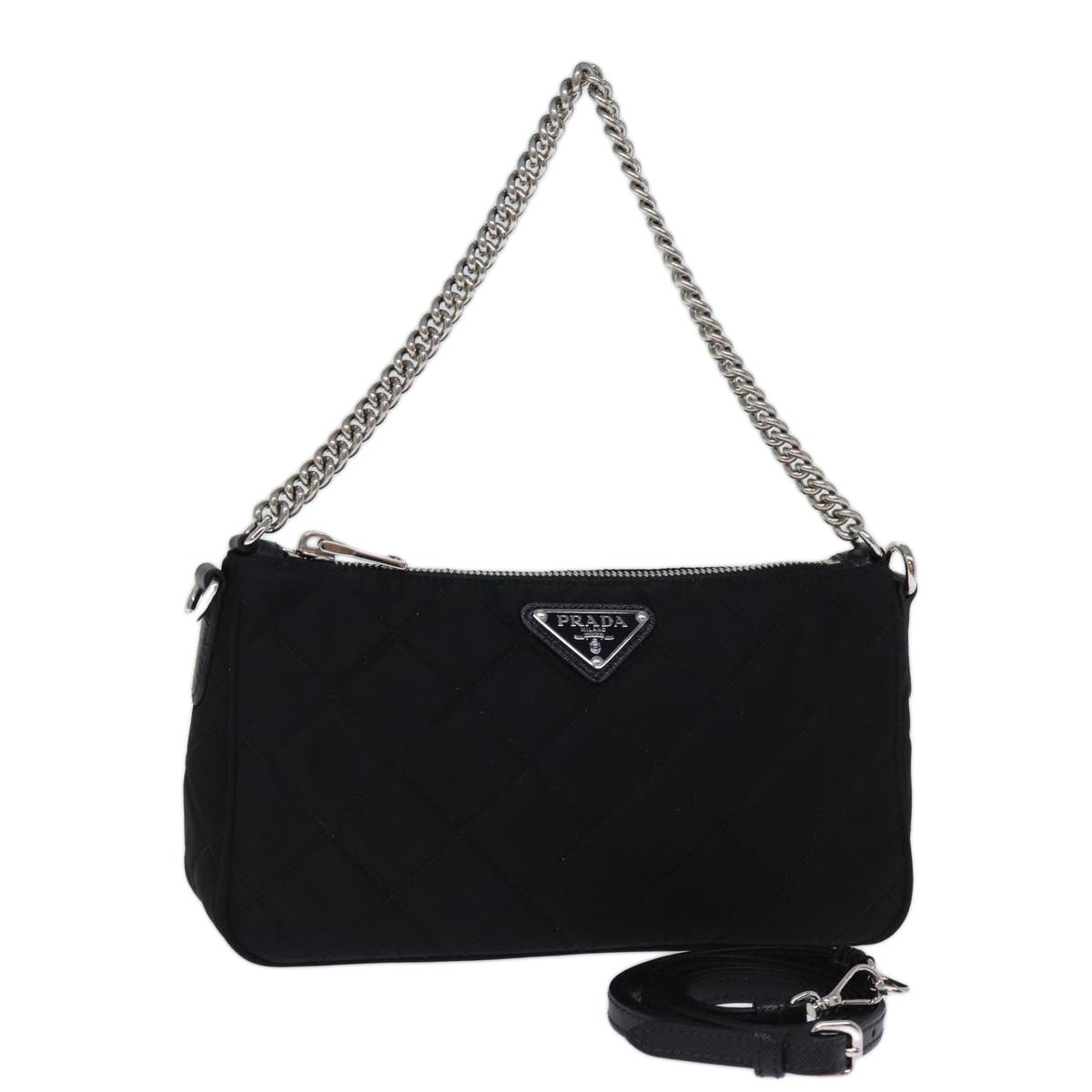 PRADA Chain Shoulder Bag Nylon 2way Black Auth 73993SAM
