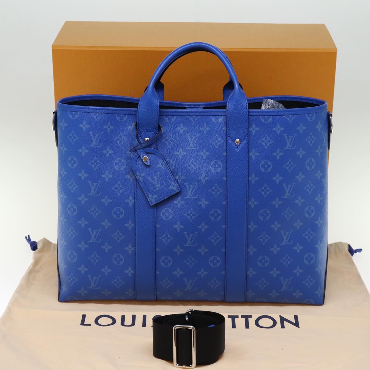 LOUIS VUITTON Taigalama Weekend Tote NM Tote Bag 2way Blue M31010 LV Auth 74022SM