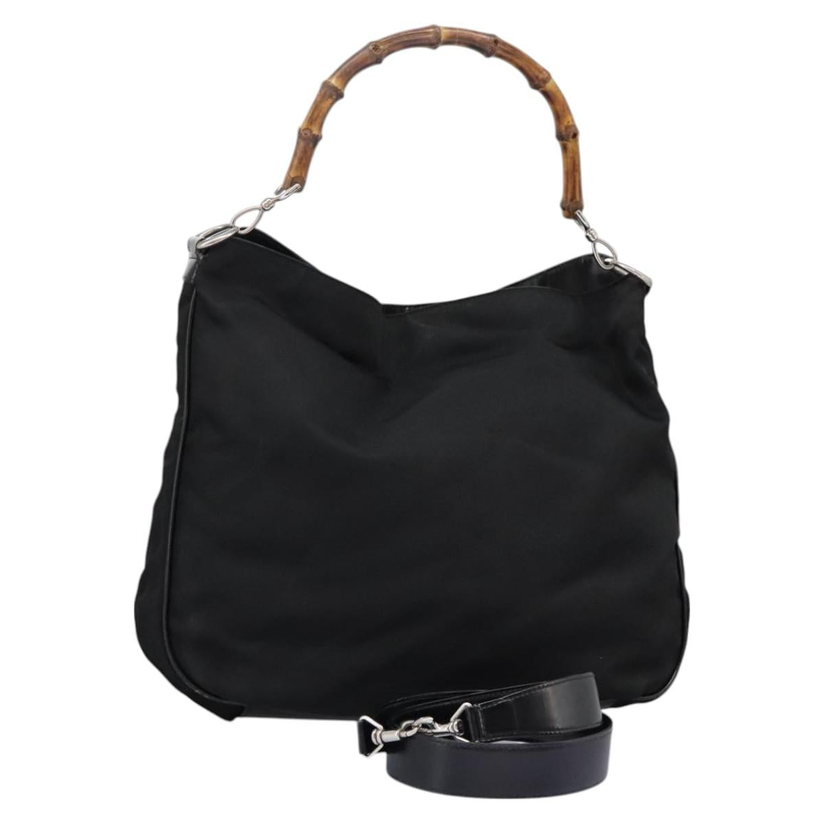 GUCCI Bamboo Hand Bag Nylon 2way Black 001 2058 1577 5 Auth 74234