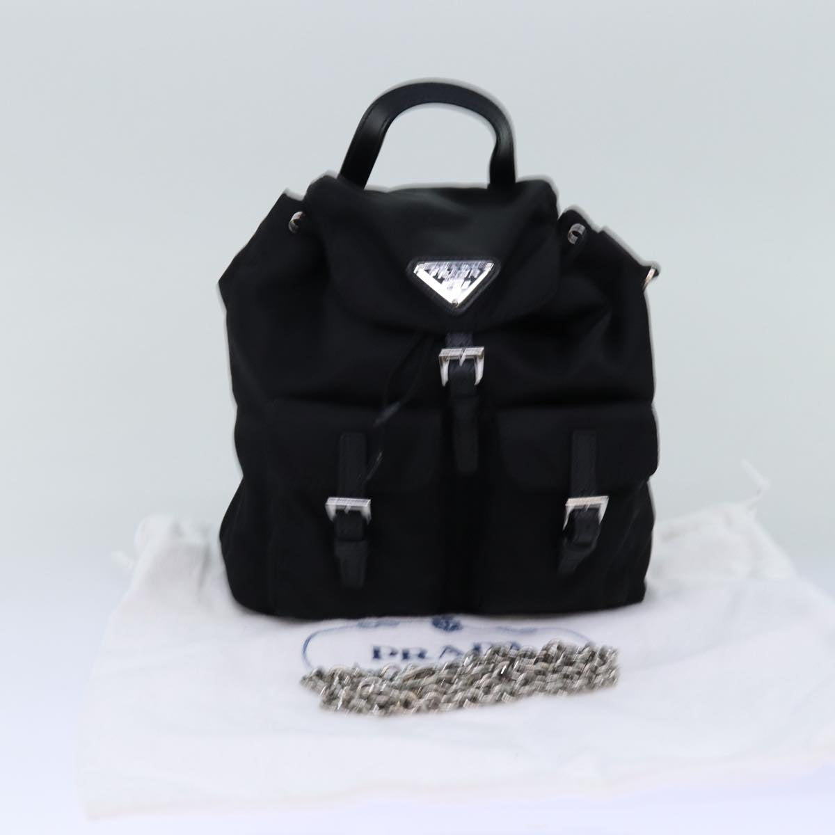 PRADA Chain Shoulder Bag Nylon Black Auth 74455AM