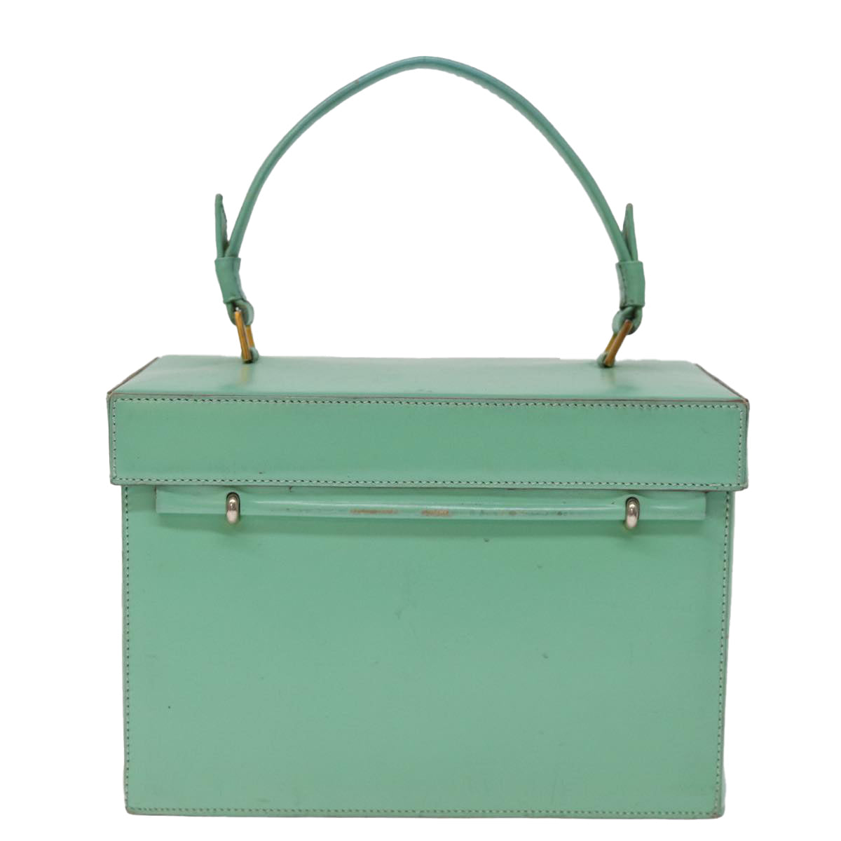 CELINE Vanity Cosmetic Pouch Leather Green Auth 74541