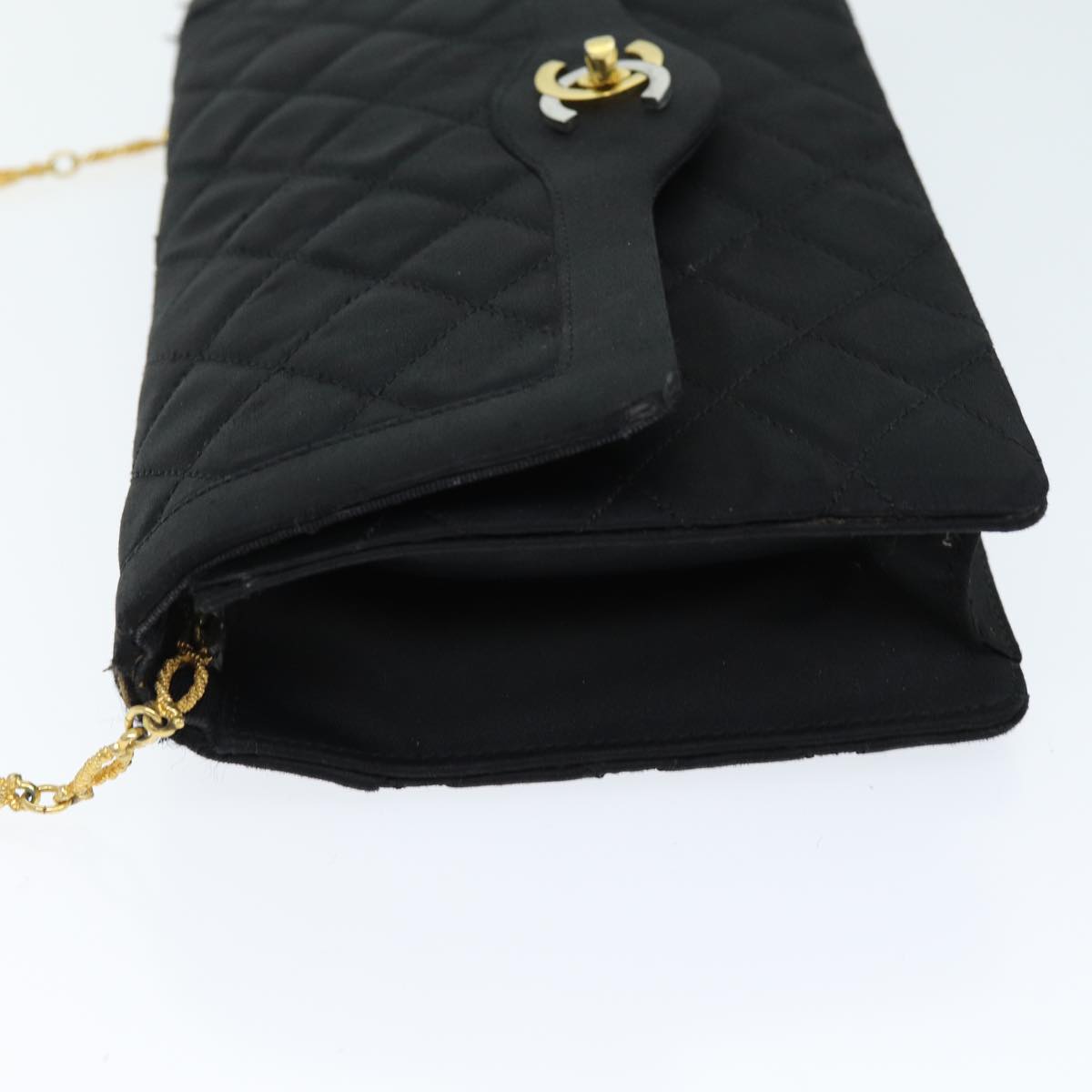 CHANEL Matelasse Chain Shoulder Bag Satin Paris limited Black CC Auth 74757A