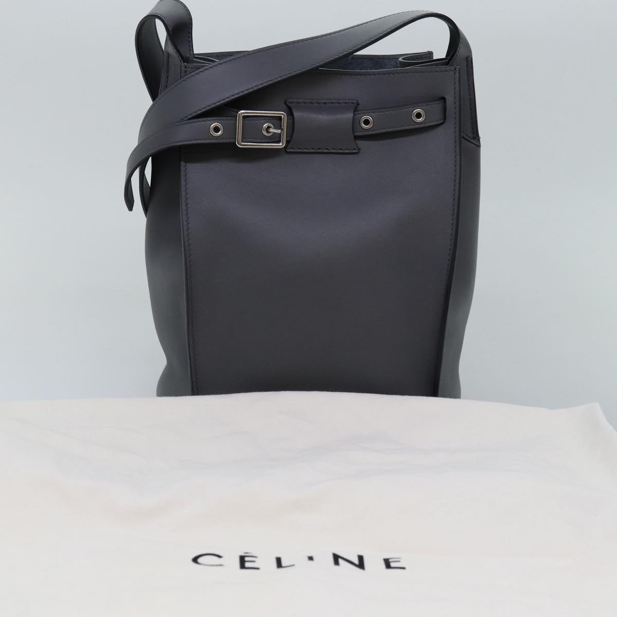 CELINE Big bag Shoulder Bag Leather Gray Auth 74791SAM