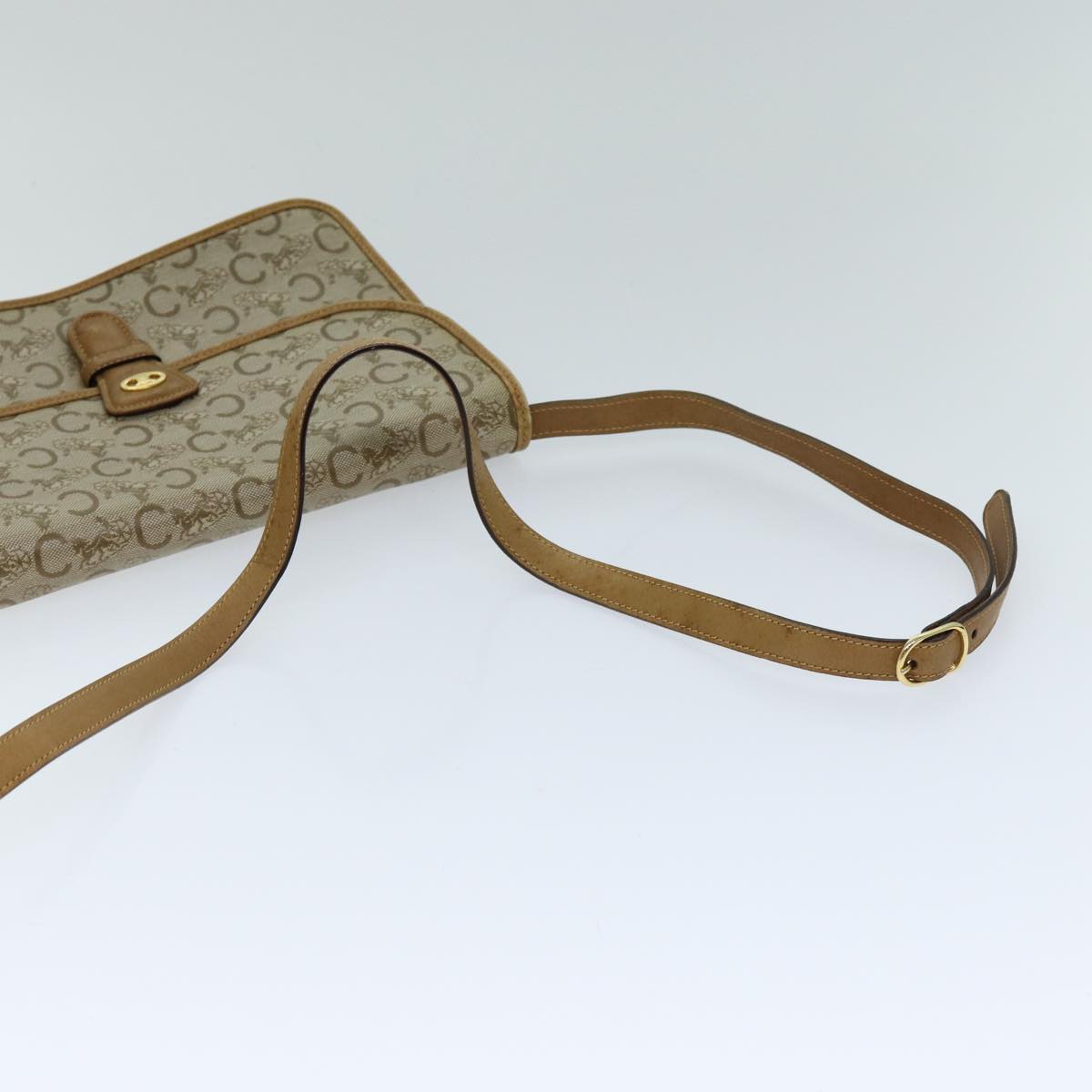 CELINE C Macadam Canvas Shoulder Bag Beige Auth 74866