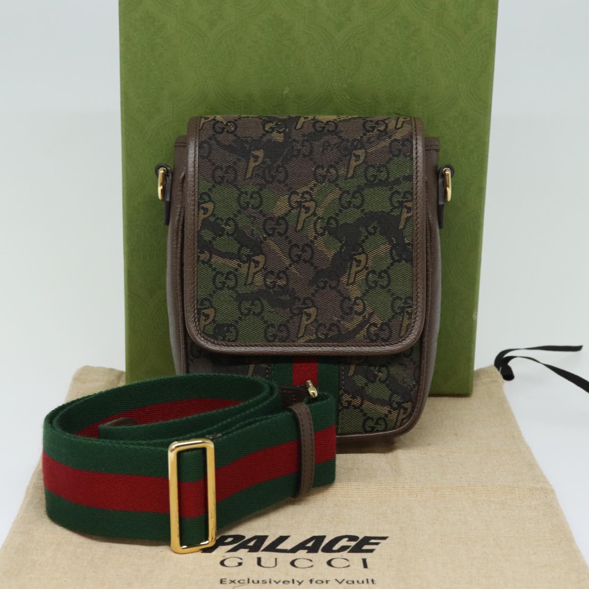 GUCCI GG Canvas Web Sherry Line GUCCIxPALACE Bag Camouflage 723142 Auth 74880SV