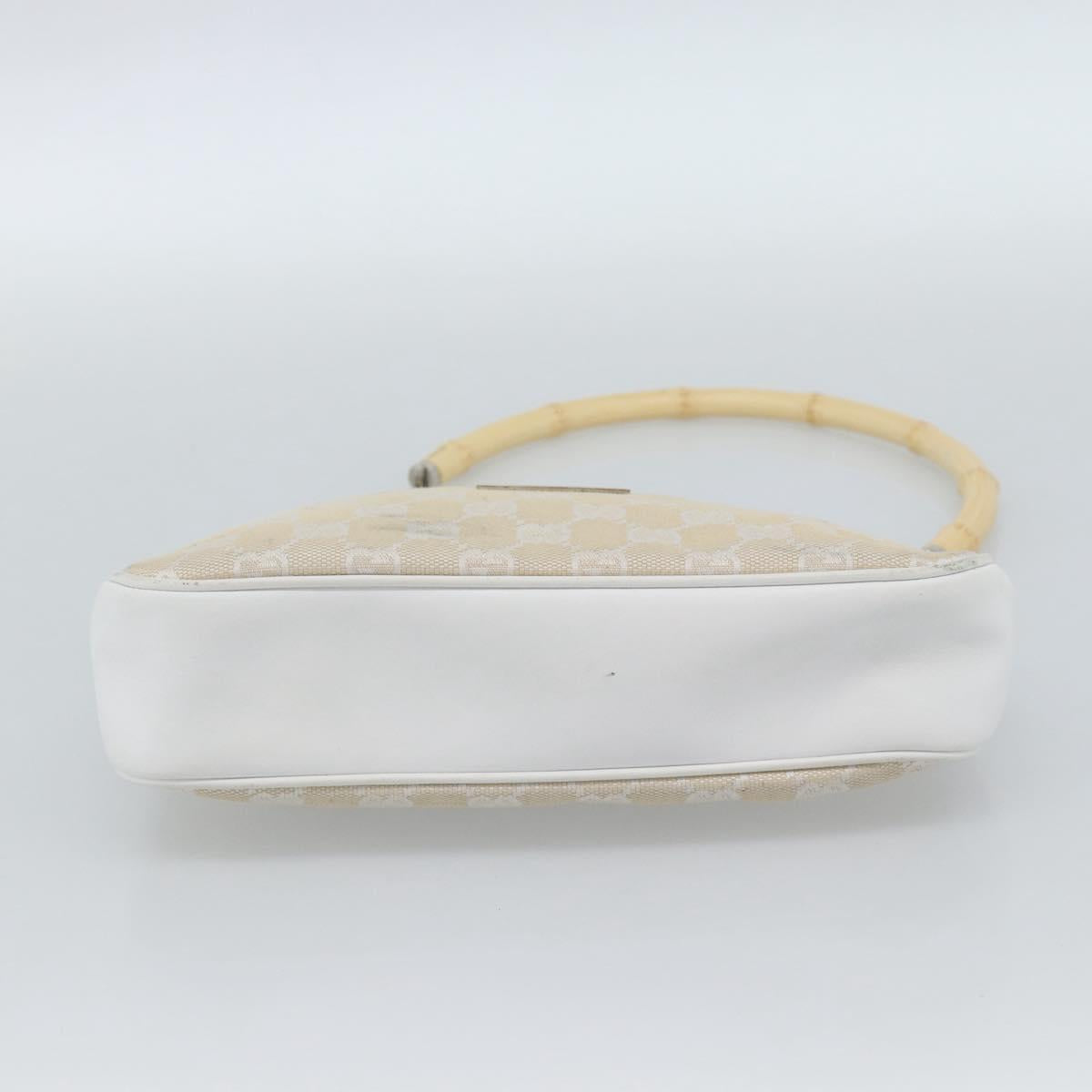 GUCCI Bamboo GG Canvas Hand Bag White Silver 001 3870 Auth 74977