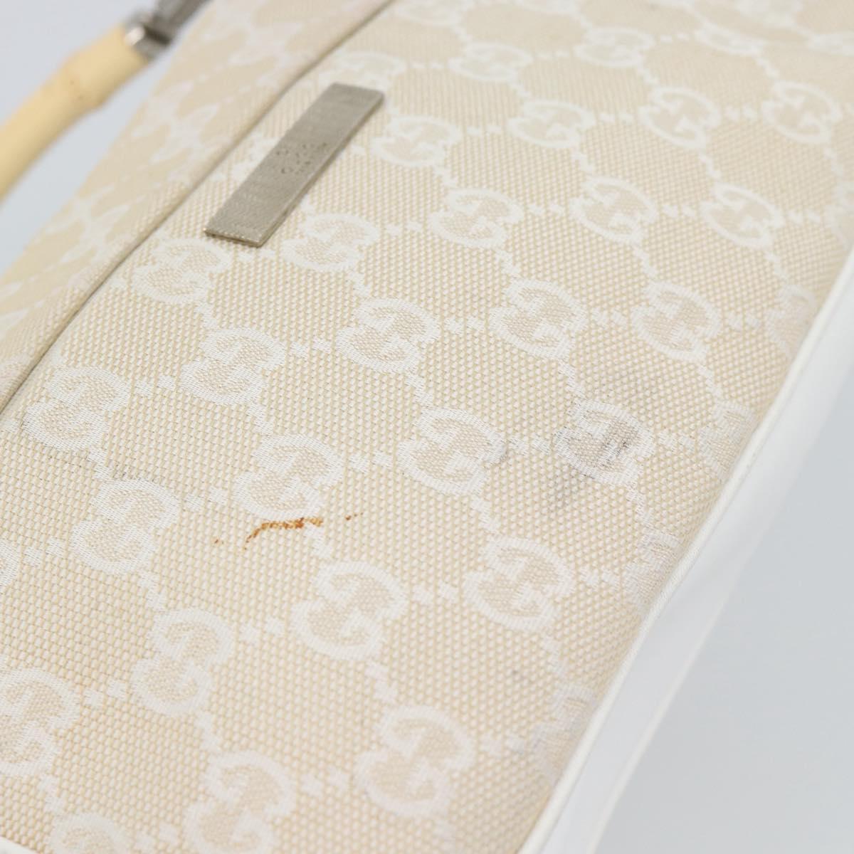 GUCCI Bamboo GG Canvas Hand Bag White Silver 001 3870 Auth 74977